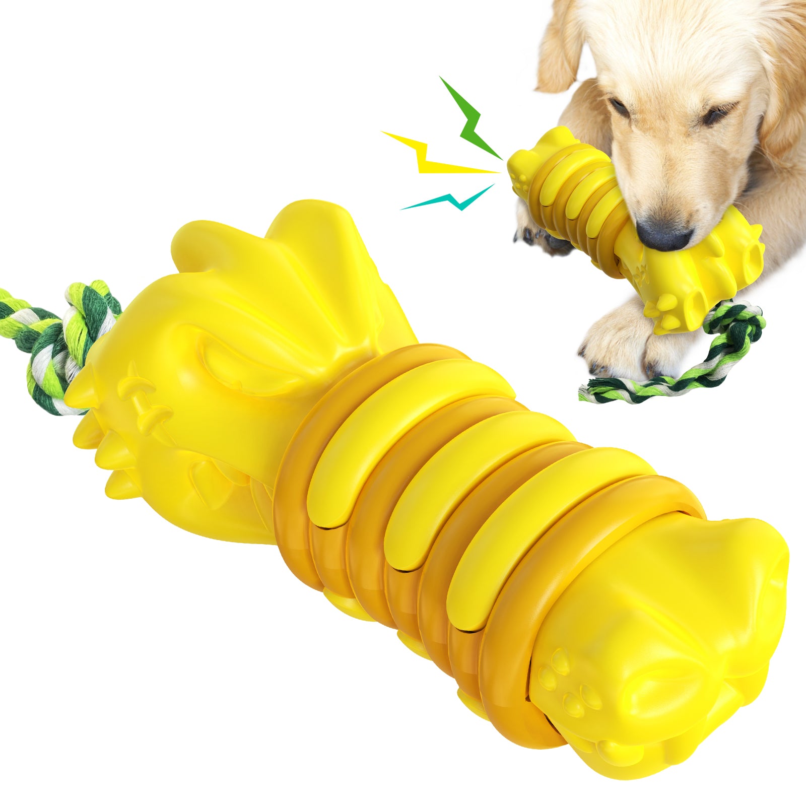 GYL-01 Dog Chew Toy Puppy Teething Chew Tool Pet Dog Vocal Sound Chew Toy with Rope for Training and Cleaning Teeth (BPA-free, FDA Certified) - Yellow