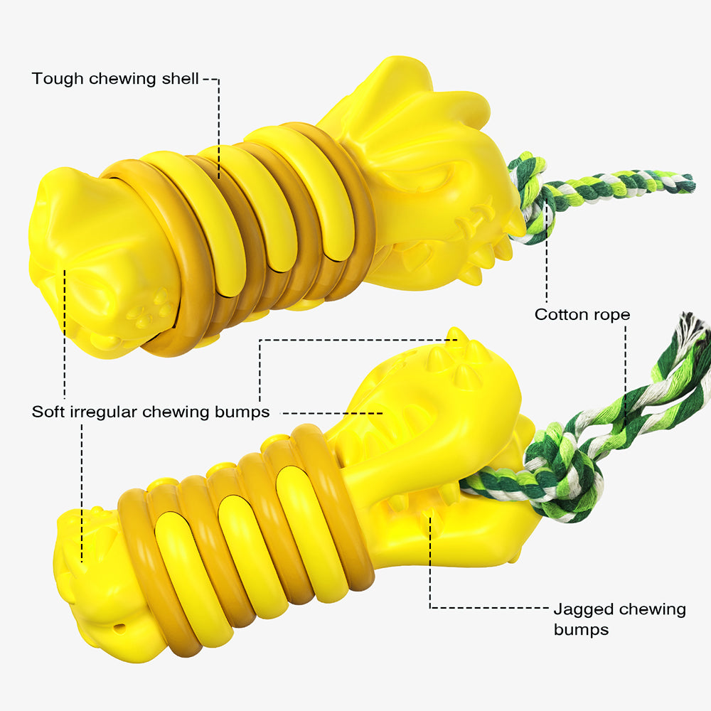 GYL-01 Dog Chew Toy Puppy Teething Chew Tool Pet Dog Vocal Sound Chew Toy with Rope for Training and Cleaning Teeth (BPA-free, FDA Certified) - Yellow