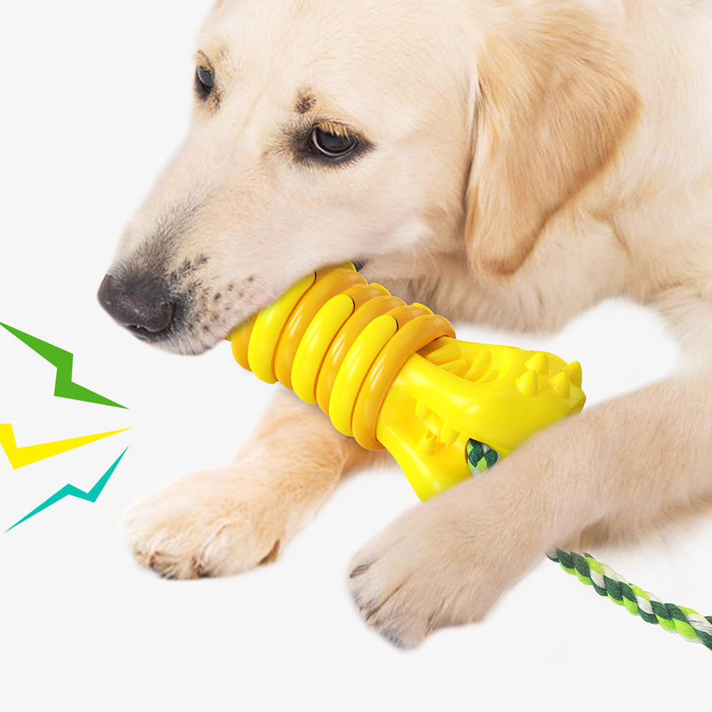 GYL-01 Dog Chew Toy Puppy Teething Chew Tool Pet Dog Vocal Sound Chew Toy with Rope for Training and Cleaning Teeth (BPA-free, FDA Certified) - Yellow