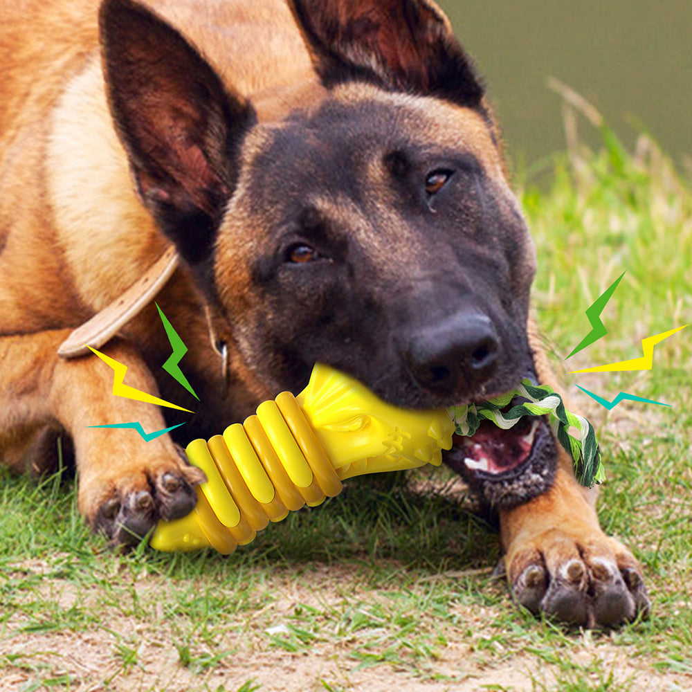 GYL-01 Dog Chew Toy Puppy Teething Chew Tool Pet Dog Vocal Sound Chew Toy with Rope for Training and Cleaning Teeth (BPA-free, FDA Certified) - Yellow