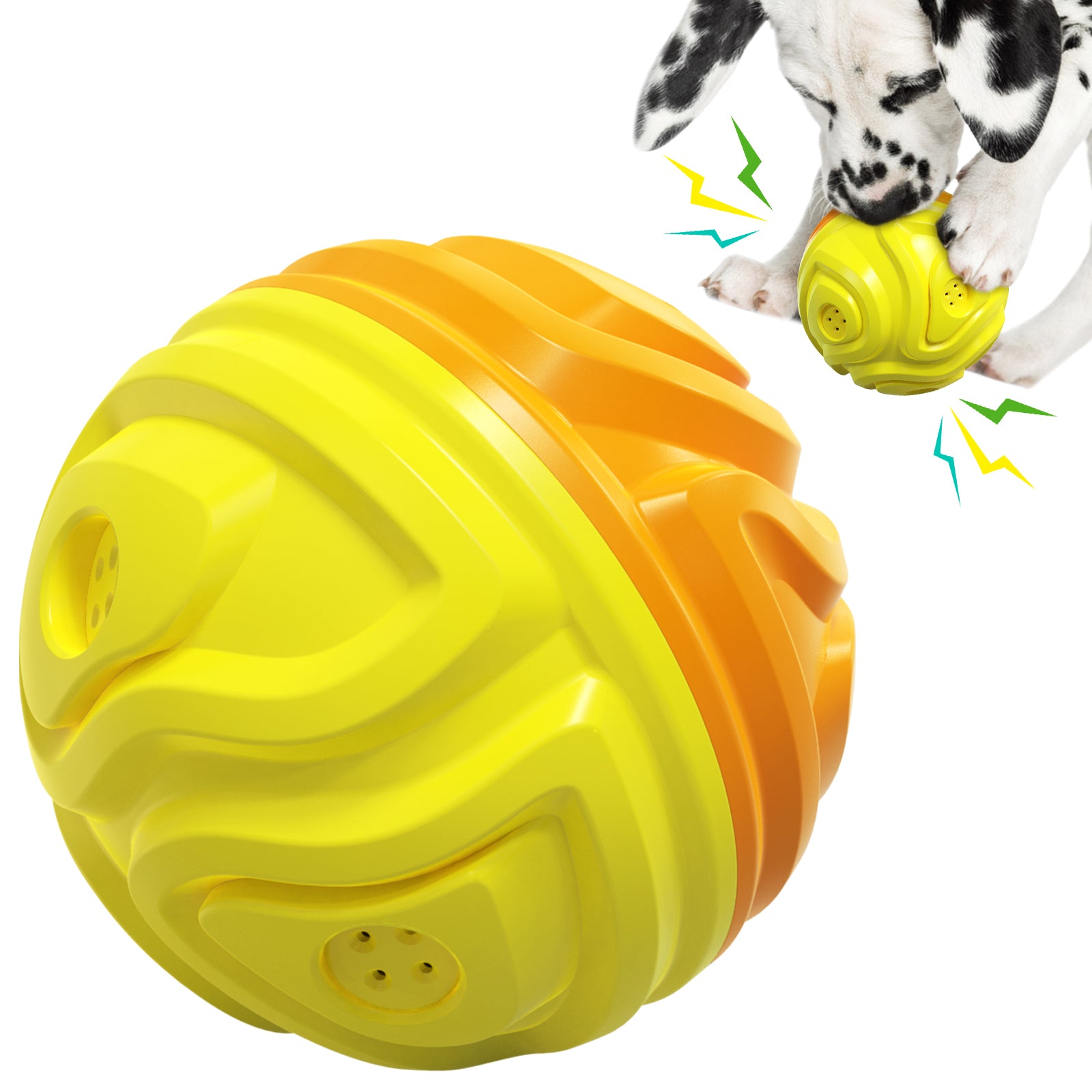YSQ-03 TPR Pet Squeaky Toy for Puppy Dog Chew Toy with Sound Teething Teeth Cleaning Ball Tool for Dog Teeth Grinding (with FDA, BPA-Free) - Yellow / Orange