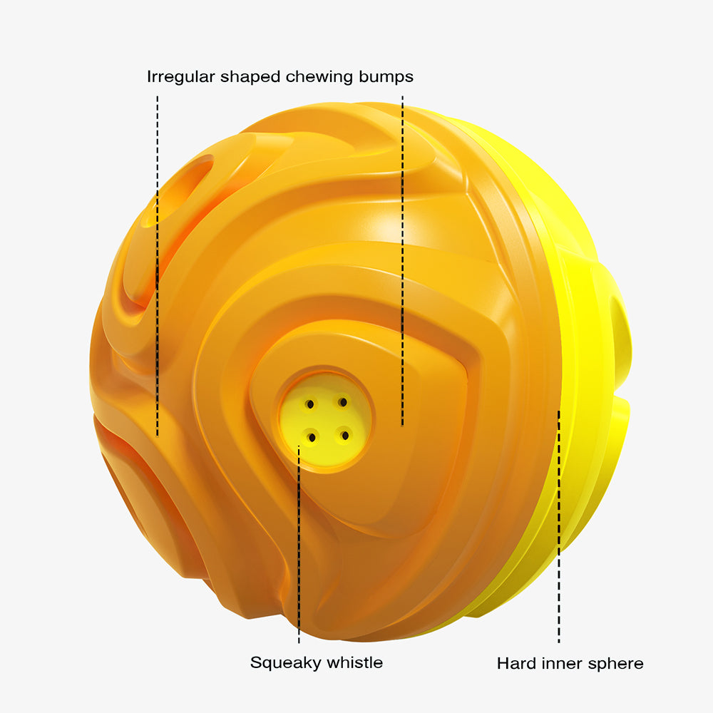 YSQ-03 TPR Pet Squeaky Toy for Puppy Dog Chew Toy with Sound Teething Teeth Cleaning Ball Tool for Dog Teeth Grinding (with FDA, BPA-Free) - Yellow / Orange