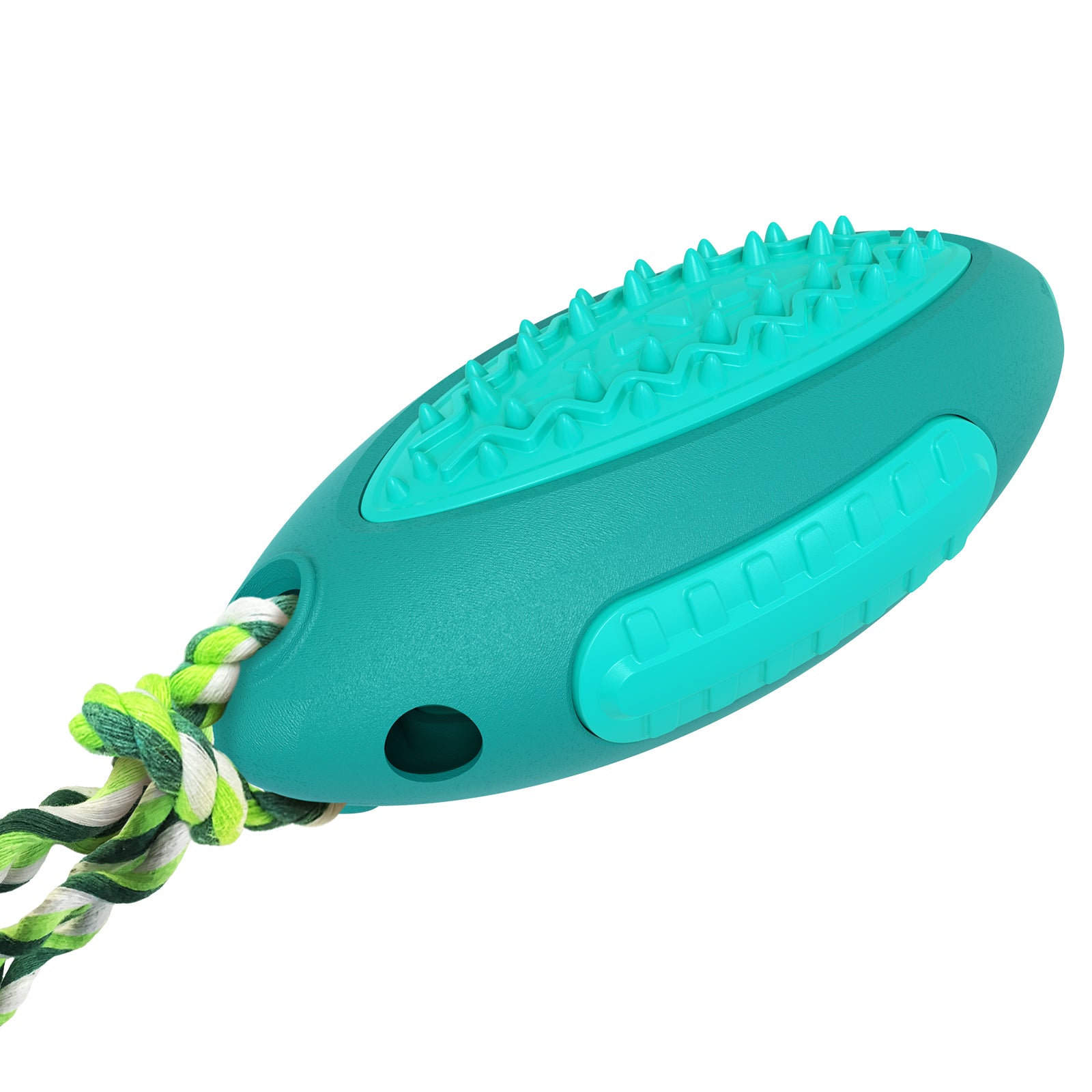 GLQ-05 Food Treat Dispensing Dogs Chew Toy TPR Pet Squeaky Toy with Sound for Dog Cleaning Teeth Rugby Ball Tool (with FDA, BPA-Free) - Lake Blue