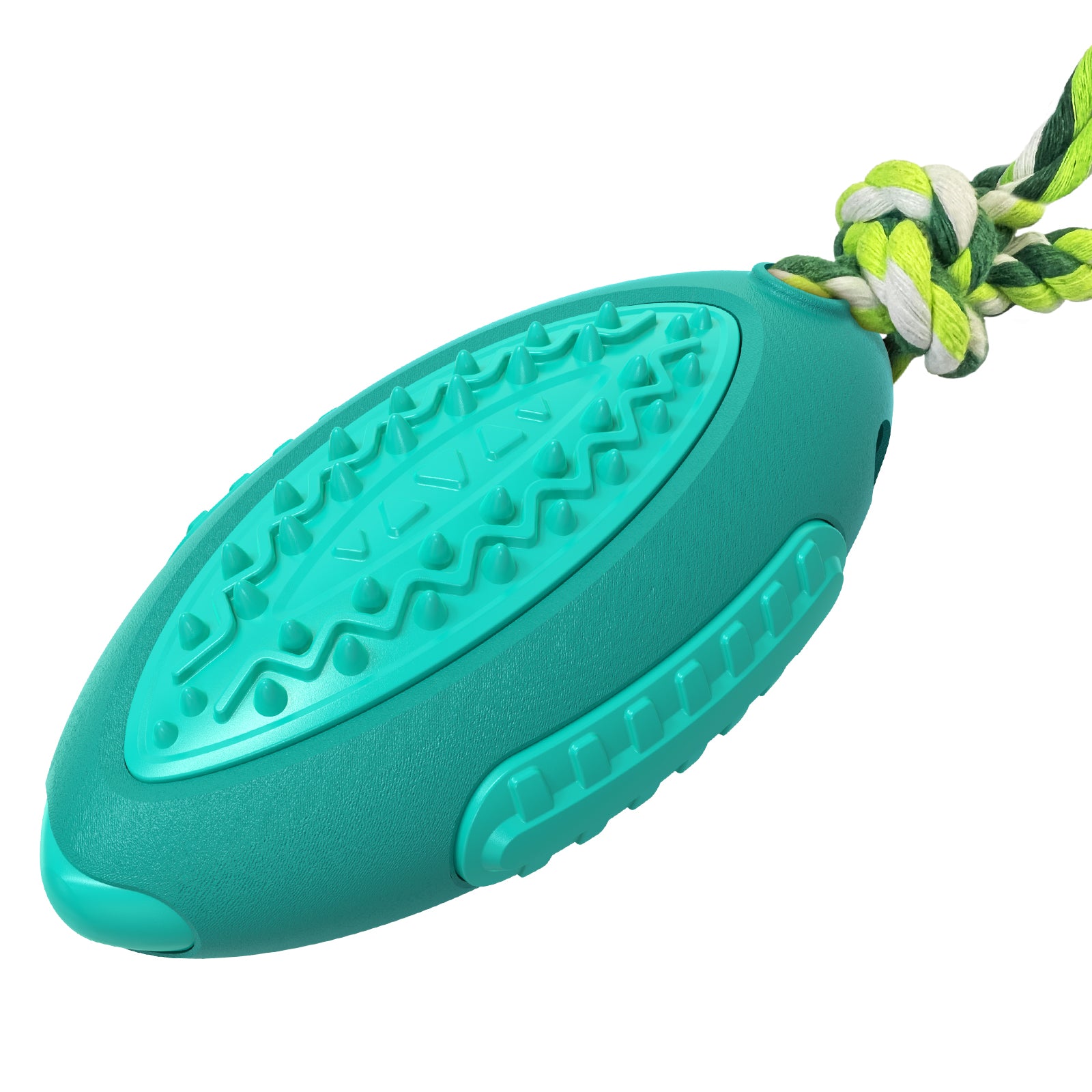 GLQ-05 Food Treat Dispensing Dogs Chew Toy TPR Pet Squeaky Toy with Sound for Dog Cleaning Teeth Rugby Ball Tool (with FDA, BPA-Free) - Lake Blue