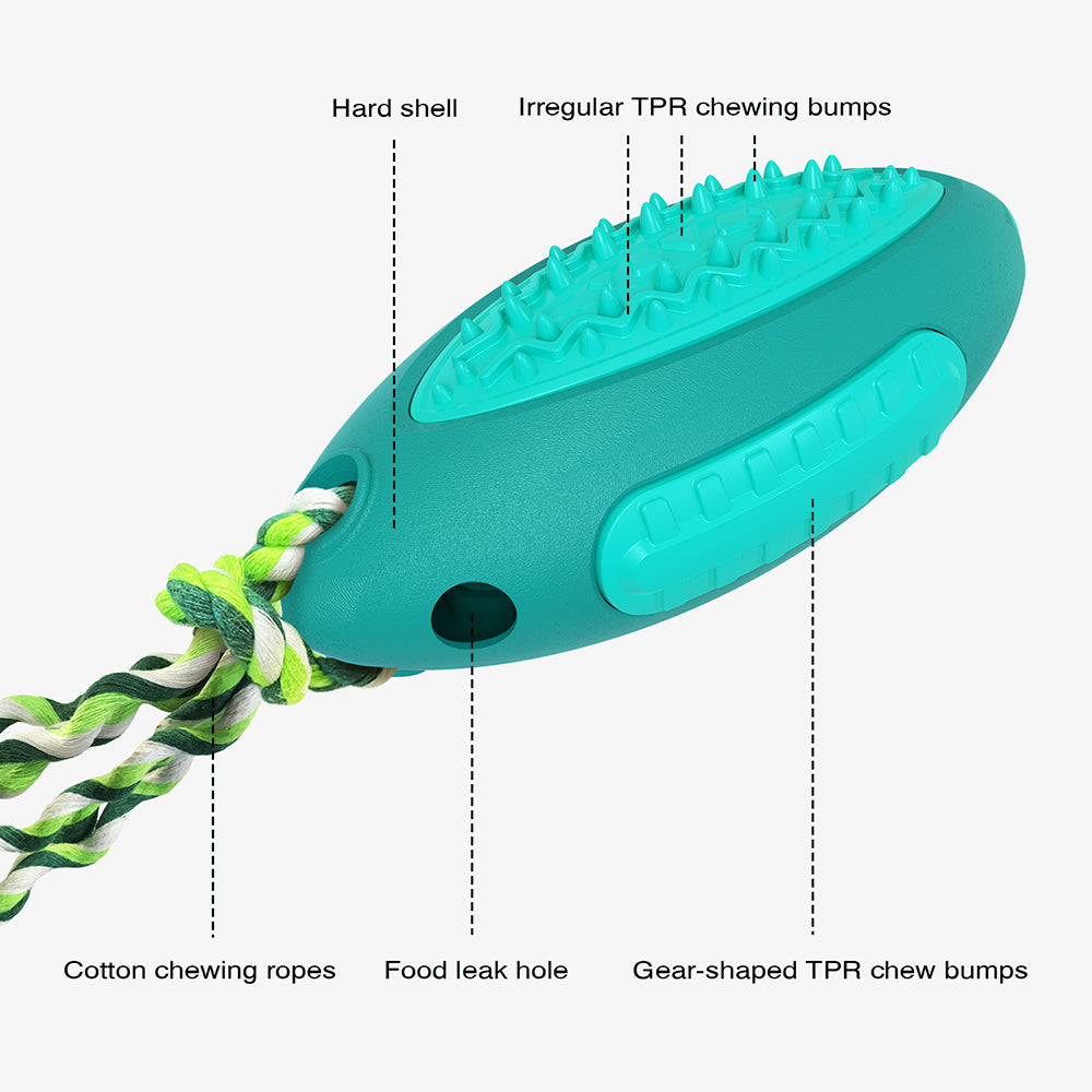 GLQ-05 Food Treat Dispensing Dogs Chew Toy TPR Pet Squeaky Toy with Sound for Dog Cleaning Teeth Rugby Ball Tool (with FDA, BPA-Free) - Lake Blue