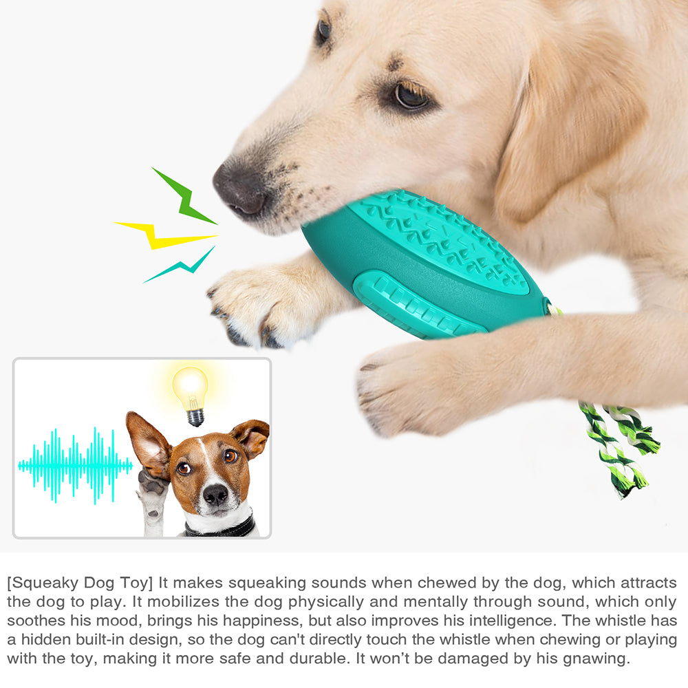 GLQ-05 Food Treat Dispensing Dogs Chew Toy TPR Pet Squeaky Toy with Sound for Dog Cleaning Teeth Rugby Ball Tool (with FDA, BPA-Free) - Lake Blue
