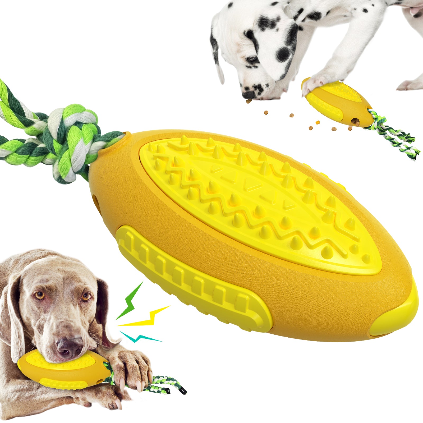 GLQ-05 Food Treat Dispensing Dogs Chew Toy TPR Pet Squeaky Toy with Sound for Dog Cleaning Teeth Rugby Ball Tool (with FDA, BPA-Free) - Lake Blue