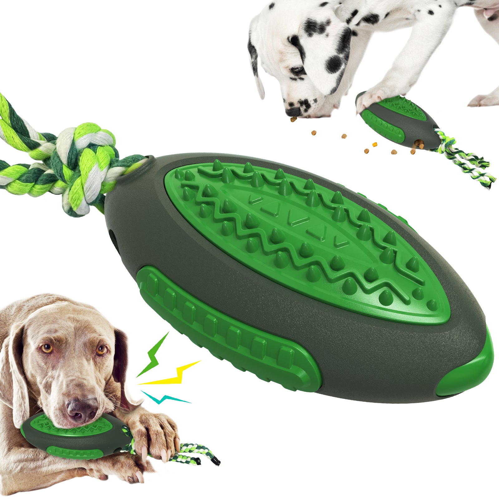 GLQ-05 Food Treat Dispensing Dogs Chew Toy TPR Pet Squeaky Toy with Sound for Dog Cleaning Teeth Rugby Ball Tool (with FDA, BPA-Free) - Lake Blue
