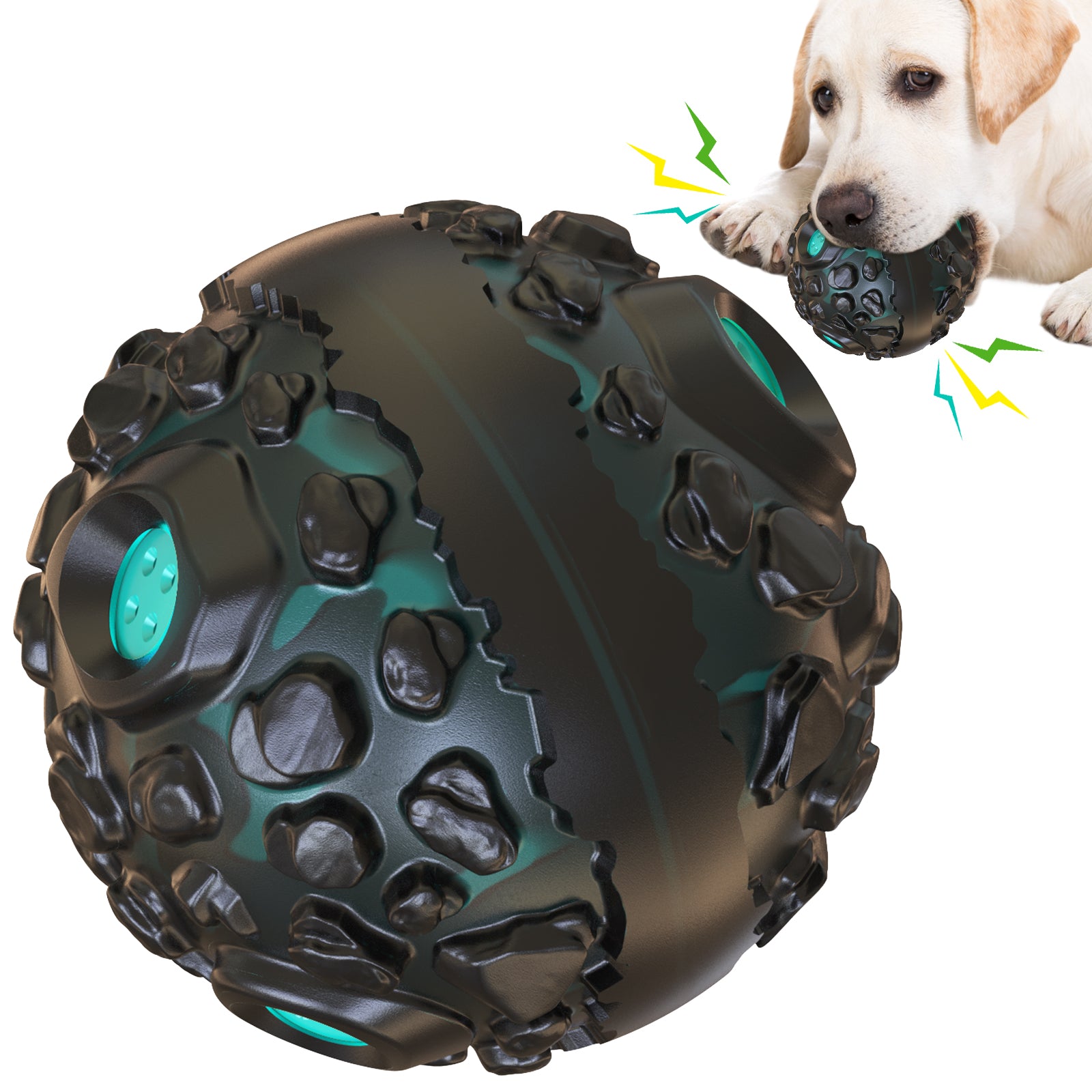 YSQ-01 Funny Pet Dog Meteorite Ball Toy Sound Squeaky Toy for Dogs Chew Sound Interactive Ball Toy (FDA Certified, BPA Free) - Lake Blue