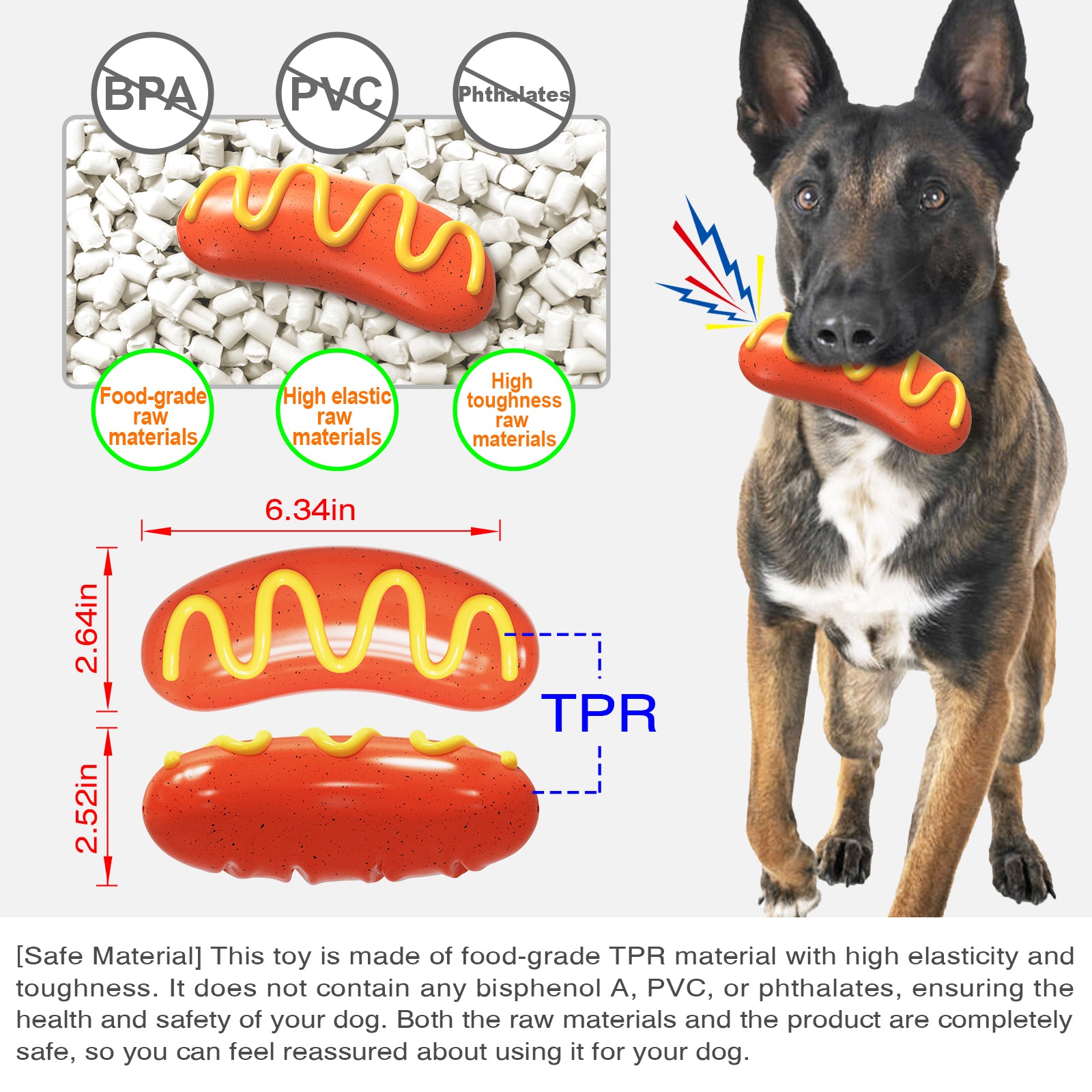 Cute Sausage Design TPR Pet Chewing Squeaky Toy Dog Playing Teething Toy (BPA Free, with FDA Certificate)