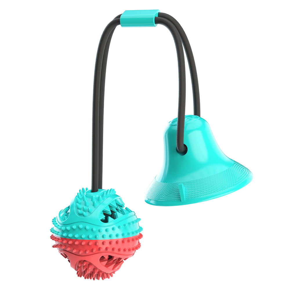 XPA01 Pulling Rope Suction Cup Ball Dog Food Dispenser TPR Dog Bite Tug-of-War Toy (BPA Free, with FDA Certificate) - Red+Blue