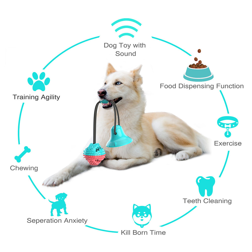 XPA01 Pulling Rope Suction Cup Ball Dog Food Dispenser TPR Dog Bite Tug-of-War Toy (BPA Free, with FDA Certificate) - Red+Blue