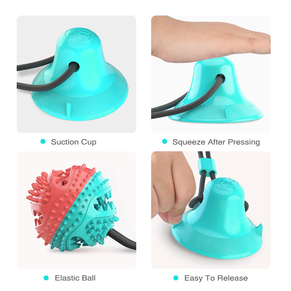 XPA01 Pulling Rope Suction Cup Ball Dog Food Dispenser TPR Dog Bite Tug-of-War Toy (BPA Free, with FDA Certificate) - Red+Blue