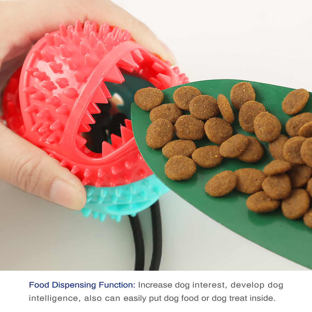 XPA01 Pulling Rope Suction Cup Ball Dog Food Dispenser TPR Dog Bite Tug-of-War Toy (BPA Free, with FDA Certificate) - Red+Blue