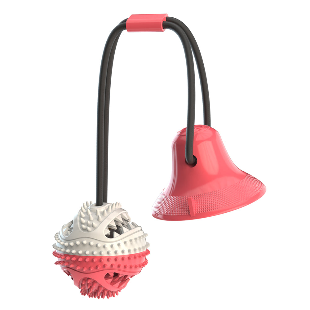 XPA01 Pulling Rope Suction Cup Ball Dog Food Dispenser TPR Dog Bite Tug-of-War Toy (BPA Free, with FDA Certificate) - Red+Blue