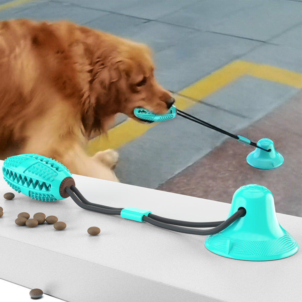 XPB01 Pulling Rope Suction Cup Dog Tug-of-War Toy Pet Dog TPR Chewing Food Dispenser Ball Toy (BPA Free, with FDA Certificate) - Lake Blue