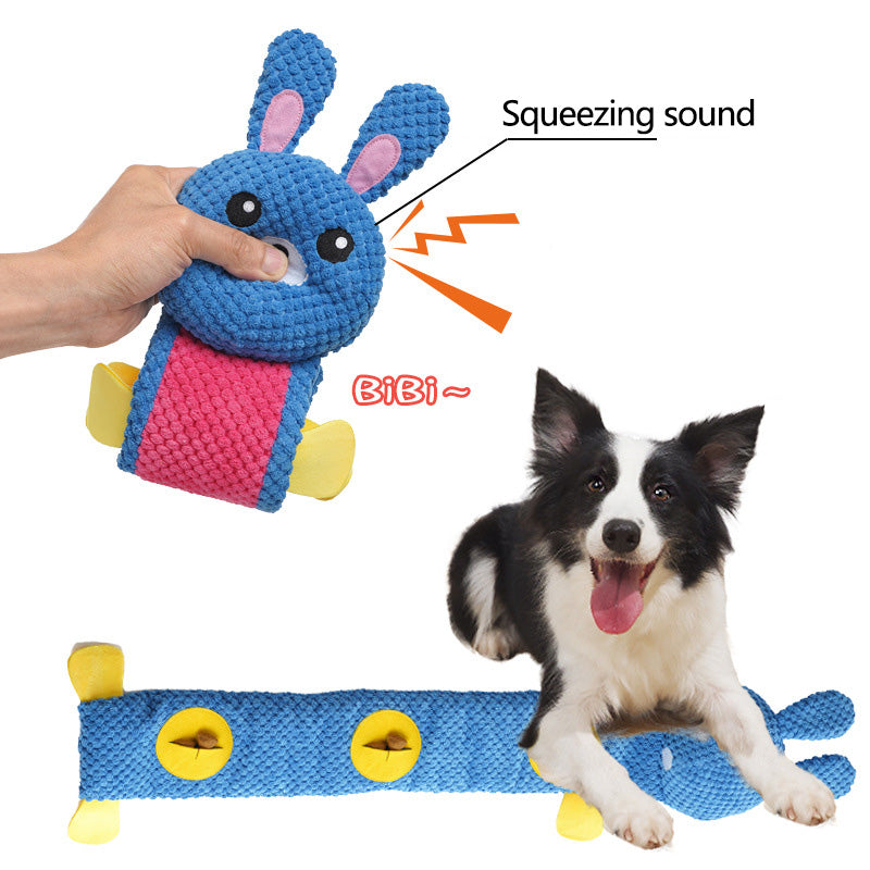 Rabbit Design Leaky Food Sniffing Dog Puzzle Plush Toy Chewing Cleaning Teeth Pet Squeak Toy ST - Blue