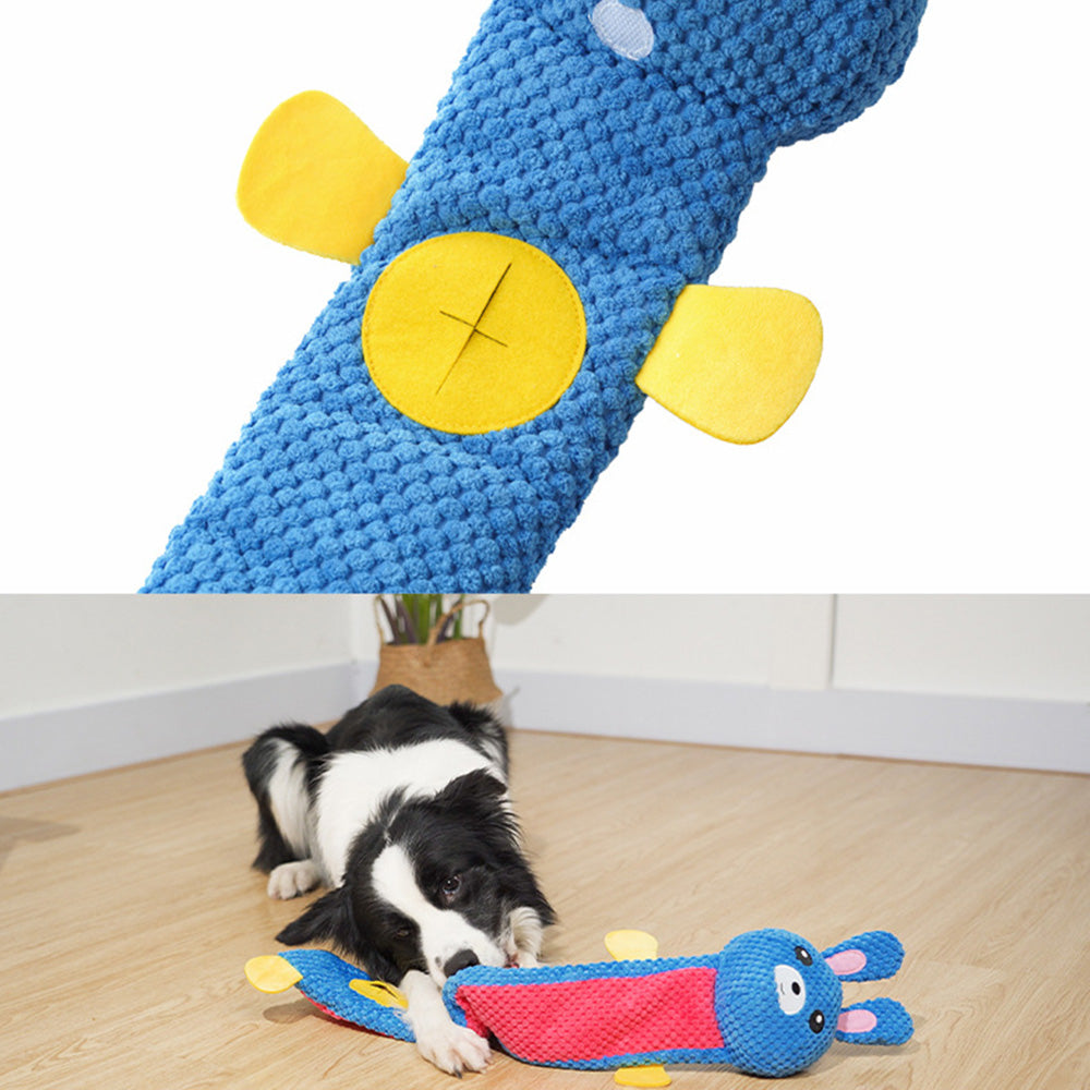 Rabbit Design Leaky Food Sniffing Dog Puzzle Plush Toy Chewing Cleaning Teeth Pet Squeak Toy ST - Blue