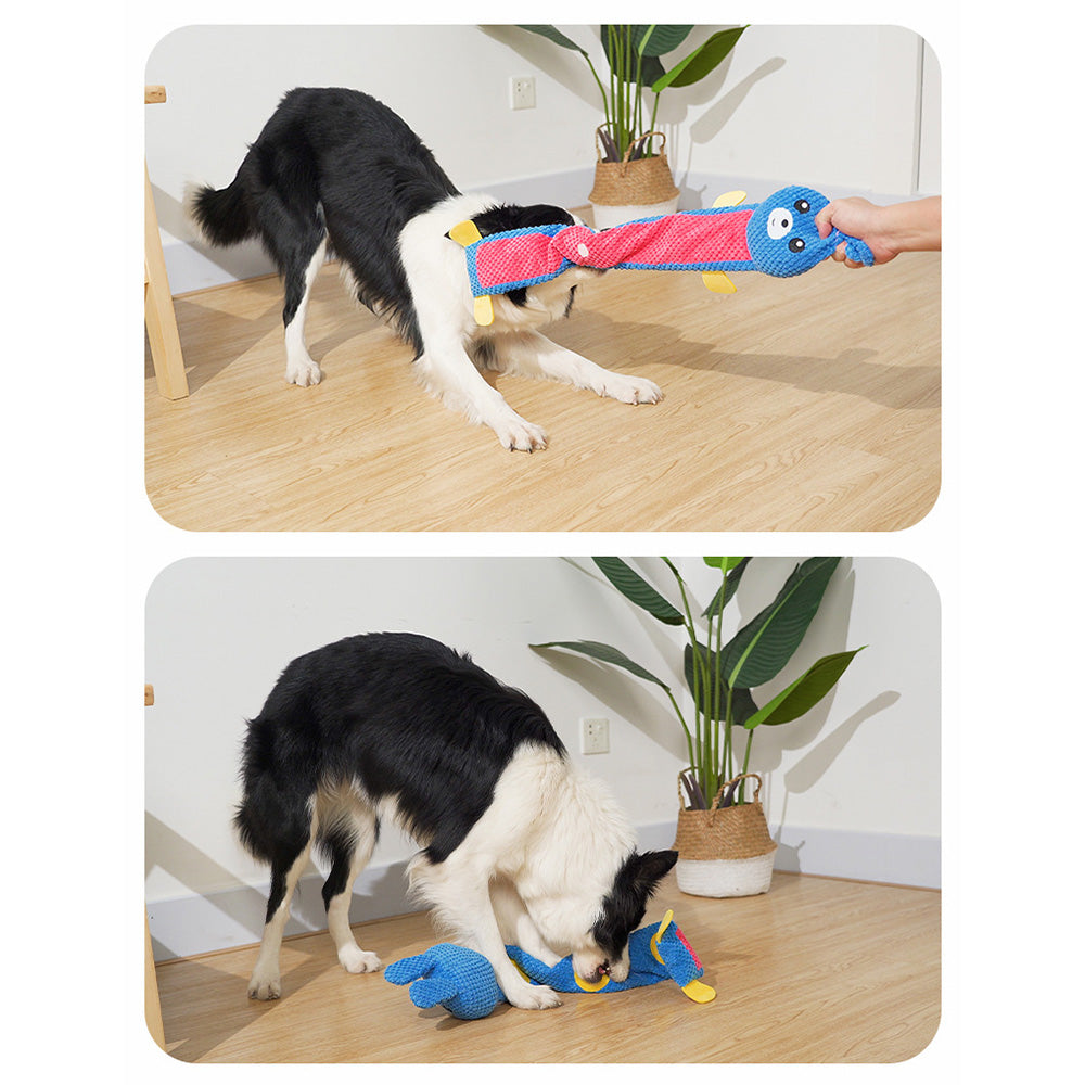 Rabbit Design Leaky Food Sniffing Dog Puzzle Plush Toy Chewing Cleaning Teeth Pet Squeak Toy ST - Blue