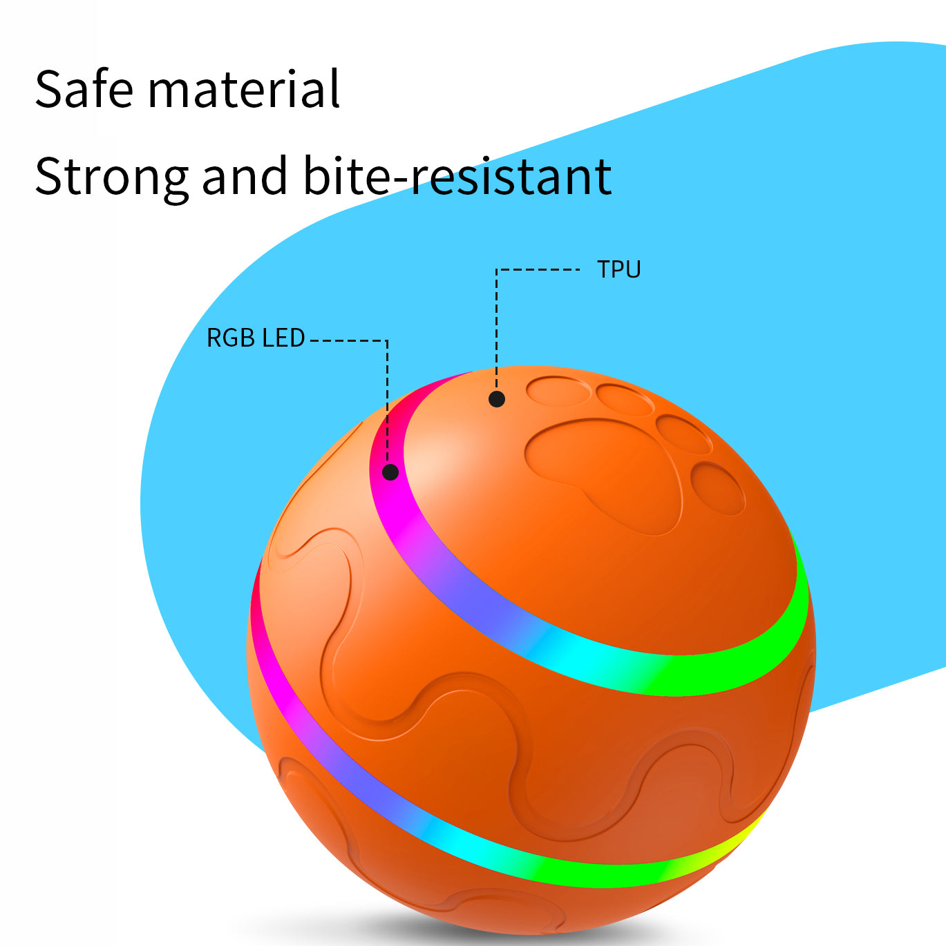 Bite Resistant Cat Dog Puppy Wicked Ball USB Rechargeable LED Light Electric Auto Pet Self-Playing Toy ST - Orange