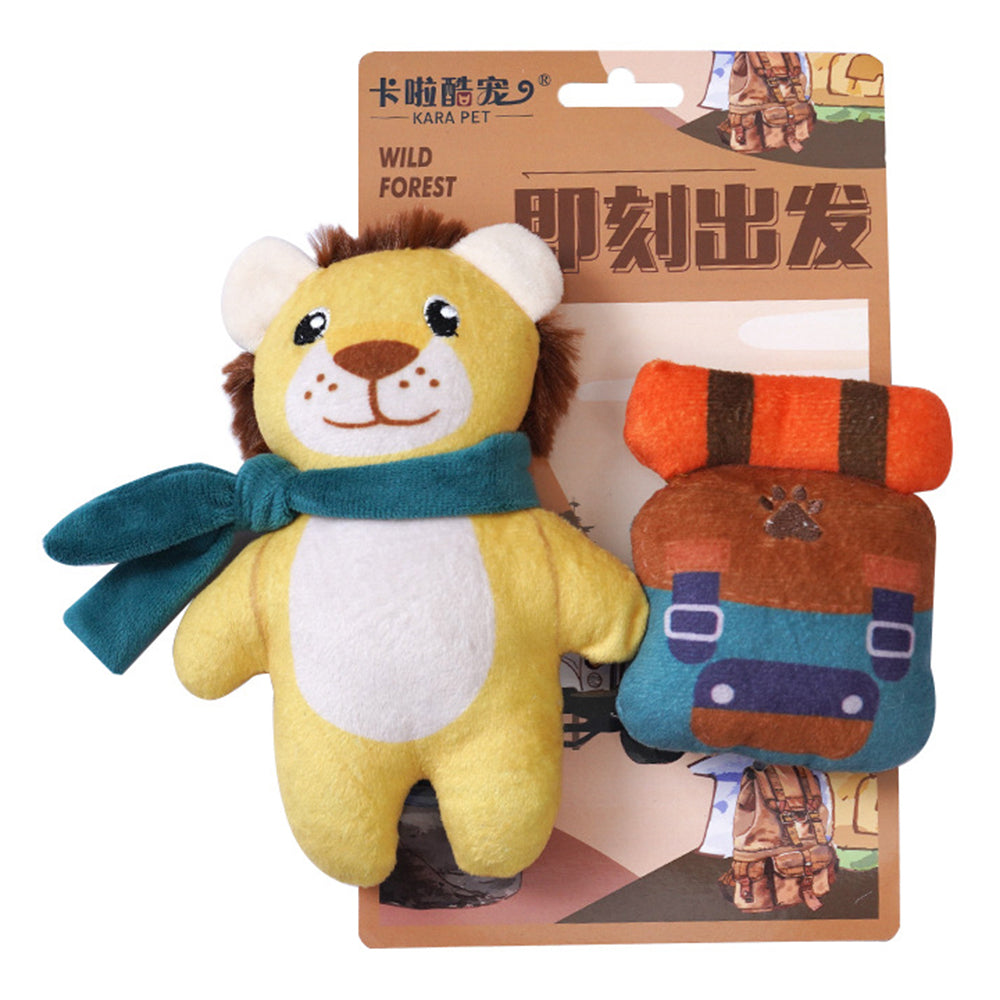 KARA PET 2Pcs / Set Dog Soft Plush Squeaky Sound Puppy Chew Toy Pet Molar Training Toy ST - Lion+Backpack