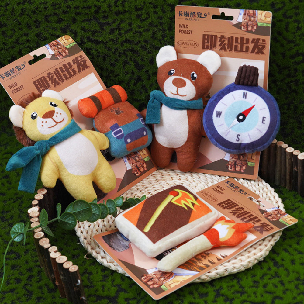 KARA PET 2Pcs / Set Dog Soft Plush Squeaky Sound Puppy Chew Toy Pet Molar Training Toy ST - Lion+Backpack