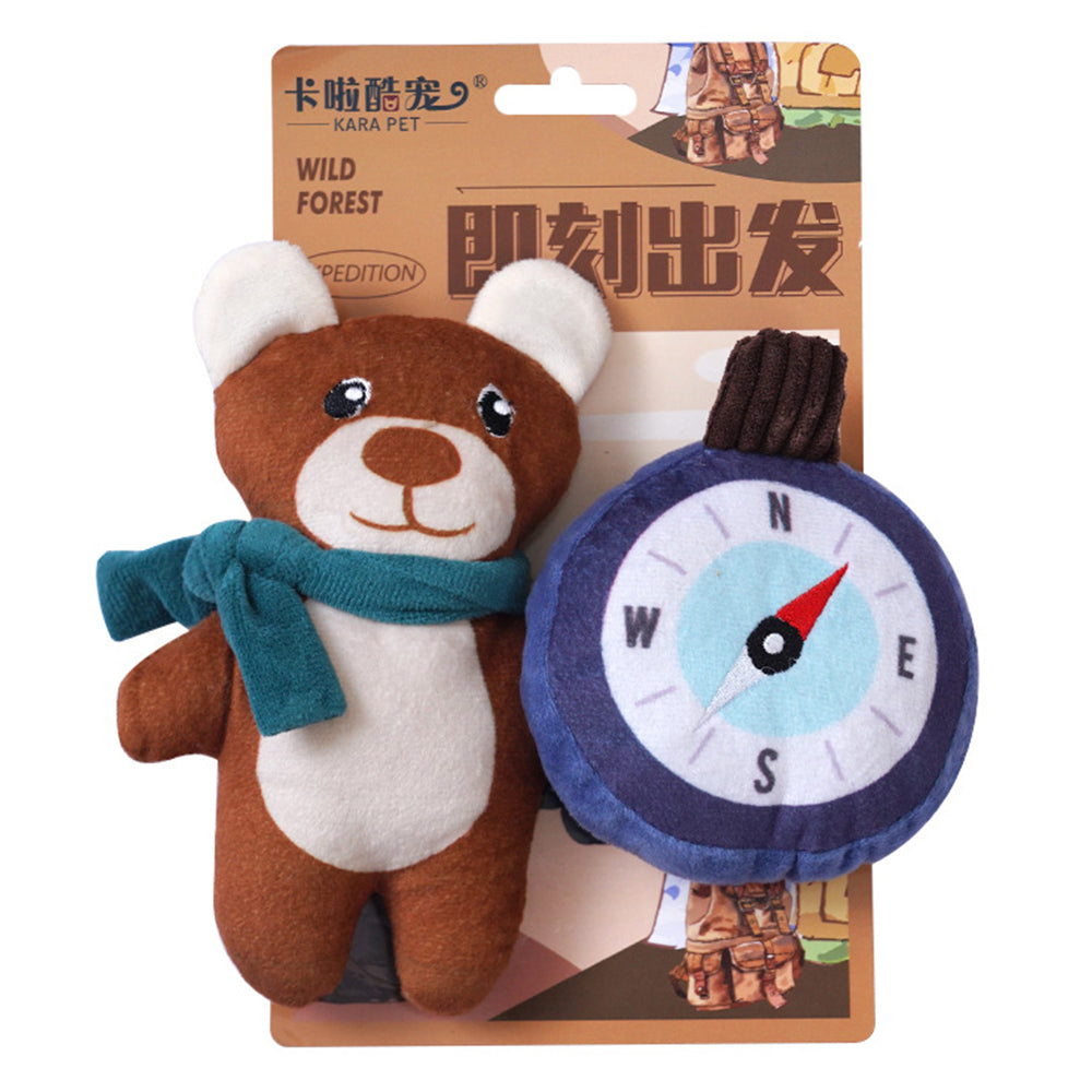 KARA PET 2Pcs / Set Dog Soft Plush Squeaky Sound Puppy Chew Toy Pet Molar Training Toy ST - Lion+Backpack