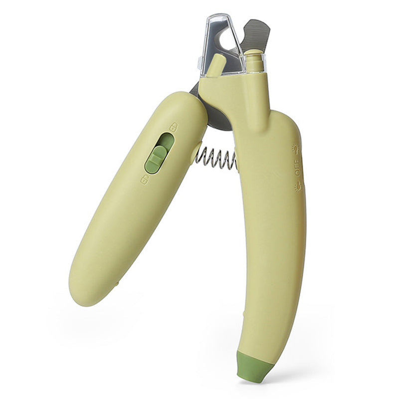 AIWO Banana Shape Pet Nail Clipper Anti-Cutting Blood Line Dog Cat Claw Trimmer with LED Light ST - White Light / Green