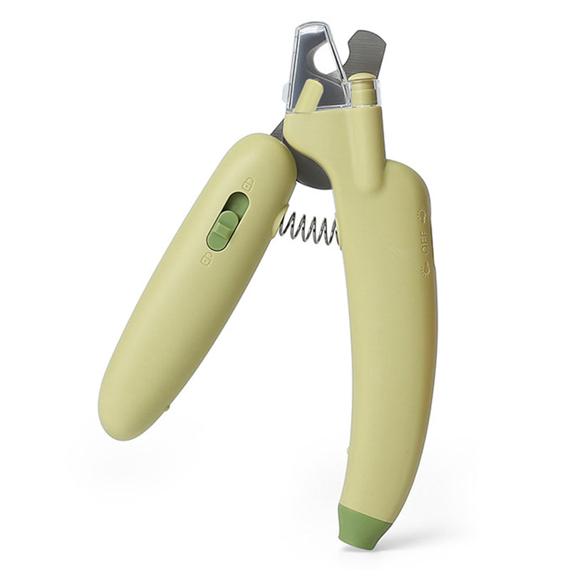 AIWO Banana Shape Pet Nail Clipper Anti-Cutting Blood Line Dog Cat Claw Trimmer with LED Light ST - White Light / Green