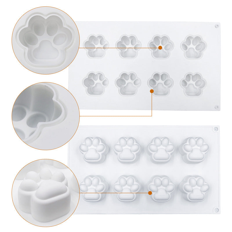DG-14 8-Cell Cat Claw Shape Mousse Cake Silicone Mold DIY Jelly Pudding Mold (No FDA, BPA Free)