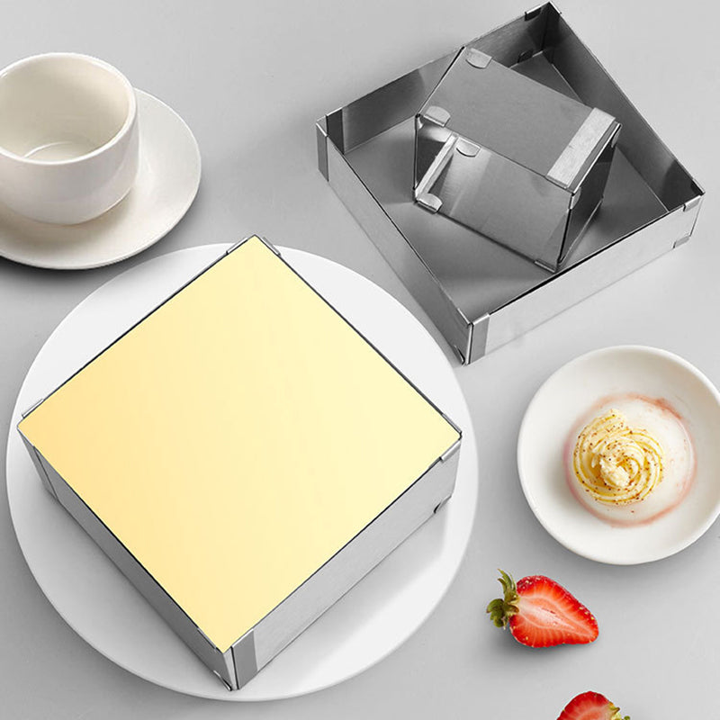 Adjustable Square Cake Ring Stainless Steel Mousse Cake Cutter Baking Mold, Size L (BPA Free, No FDA)