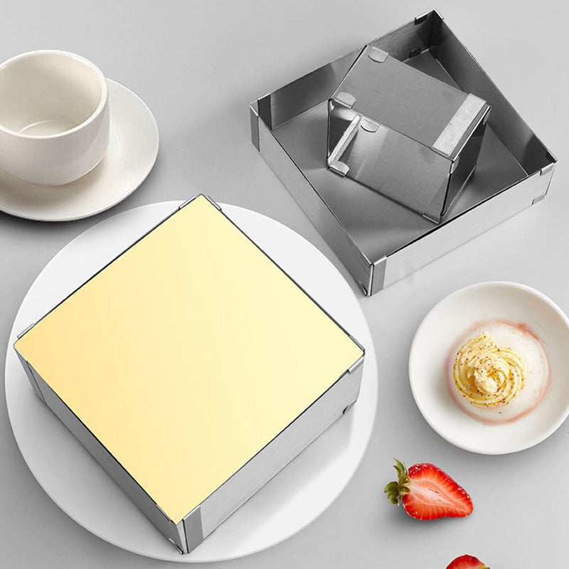 Stainless Steel Mousse Cake Cutter Adjustable Square Cake Ring Baking Mold, Size M (BPA Free, No FDA)