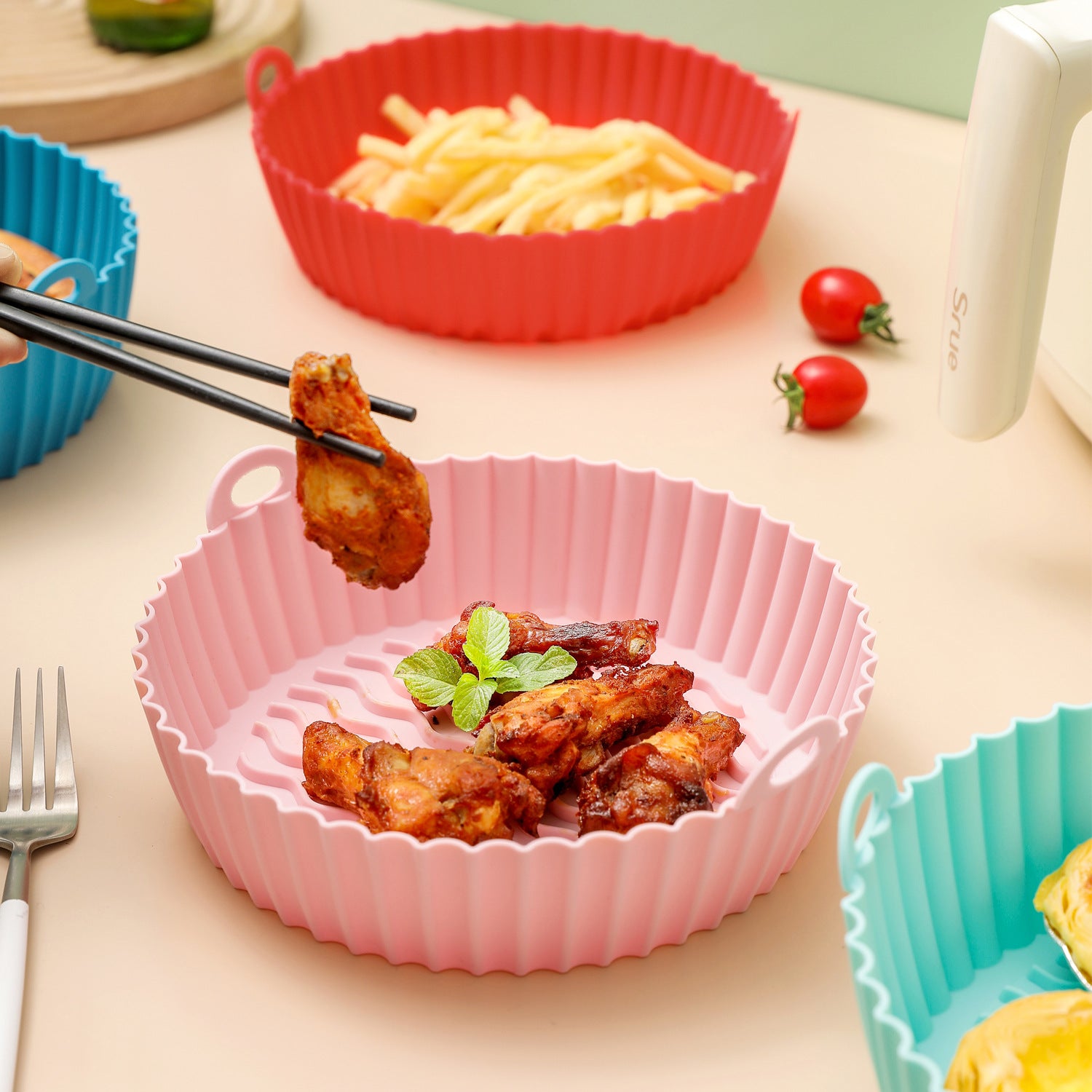 8.5-inch Air Fryer Silicone Liner Baking Tray Reusable Silicone Pot (BPA-free, No FDA Certificate)
