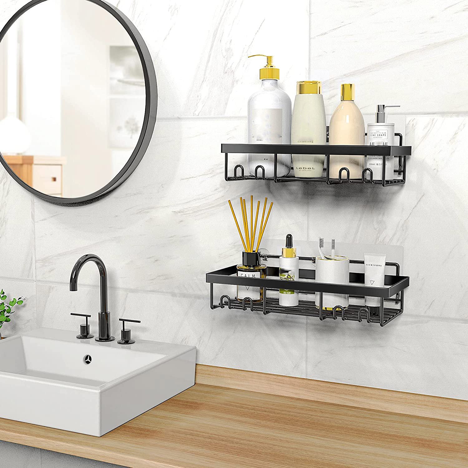 001- L02 3Pcs Shower Caddy Bathroom Shelf Organiser No Drilling Adhesive Storage Rack