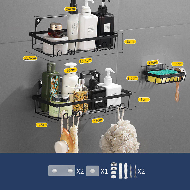 001- L02 3Pcs Wall Mounted Shower Caddy Storage Rack Shelf Organiser No Drilling / Drilling