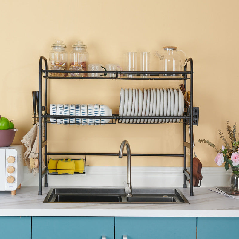 001- ZJ-LSJ1 75cm 2 Tiers Stainless Steel Dish Drying Rack Kitchen Cutlery Plate Organizer Sink Rack