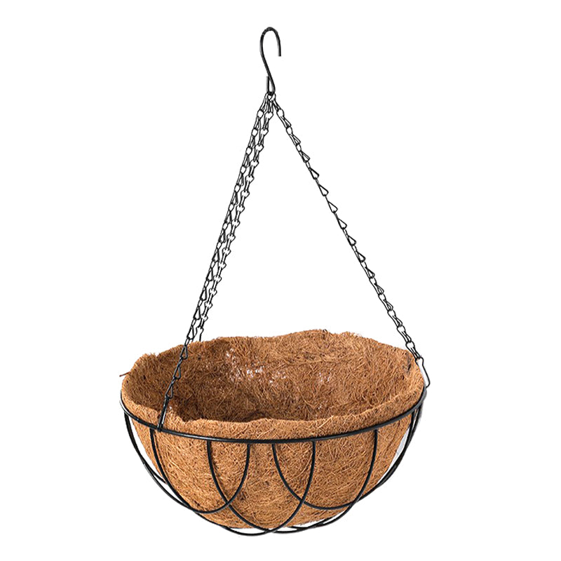 001-YZ01 14-inch Iron Art Garden Hanging Flower Pot Basket with Coir Liner (Semi-circular Mesh Shape)