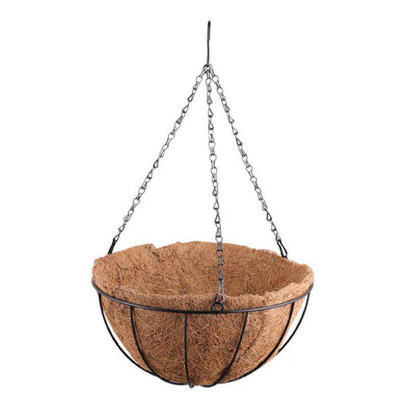 001-YZ01 14-inch Metal Chain Hanging Planter Basket Coir Liner Flower Pot (Round Shape)
