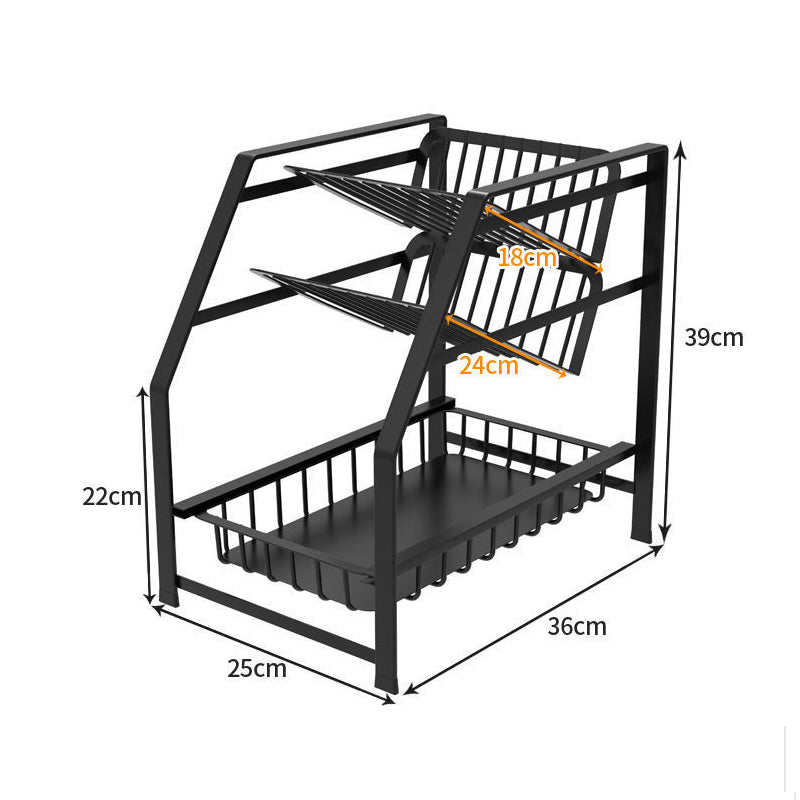 003XH-0013-1 Wrought Iron Spice Rack for Kitchen Household, 3-Tiered Storage Shelf for Seasoning Ingredients, Black
