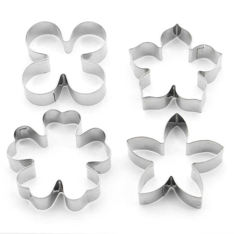 4Pcs Stainless Steel Flower Shape Cookie Cutter Set DIY Baking Mold (BPA Free, No FDA)
