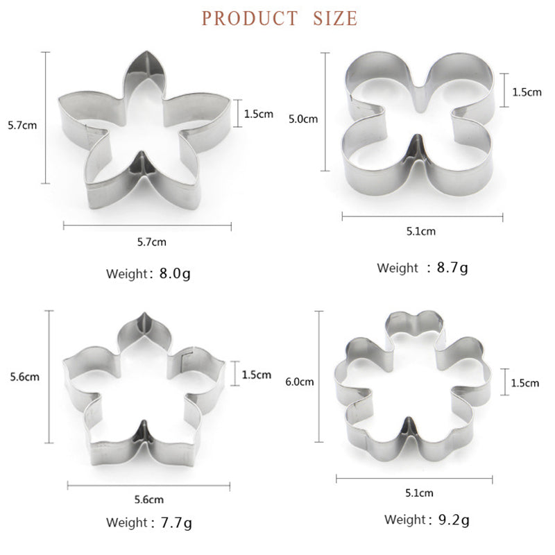 4Pcs Stainless Steel Flower Shape Cookie Cutter Set DIY Baking Mold (BPA Free, No FDA)