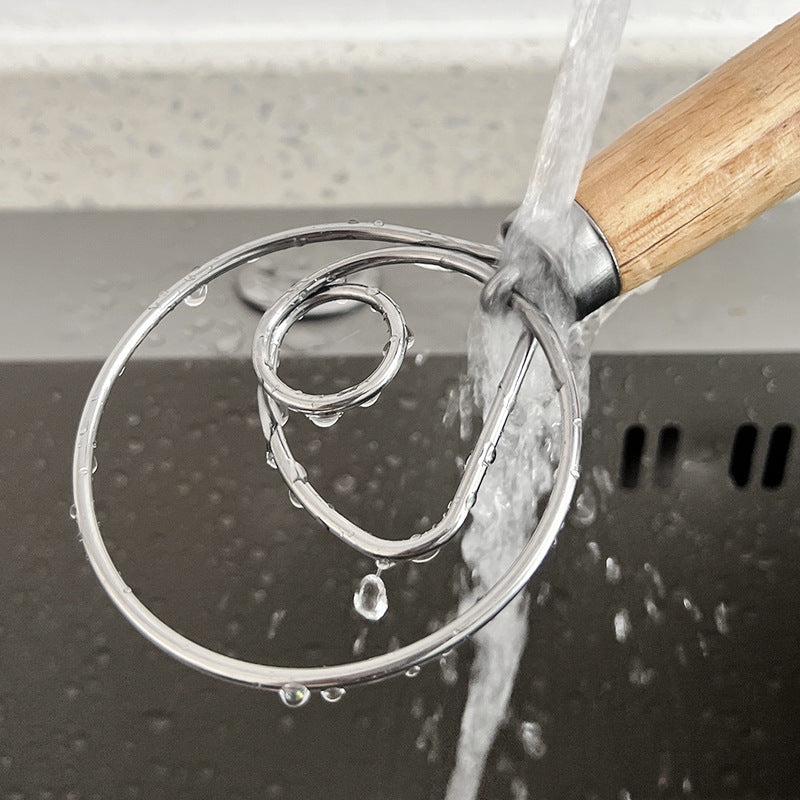 Flour Stirrer Wood Handle Stainless Steel Coil Dough Stirrer Kitchen Tool (BPA Free, No FDA)