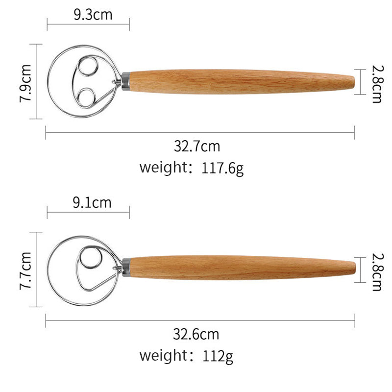 Flour Stirrer Wood Handle Stainless Steel Coil Dough Stirrer Kitchen Tool (BPA Free, No FDA)