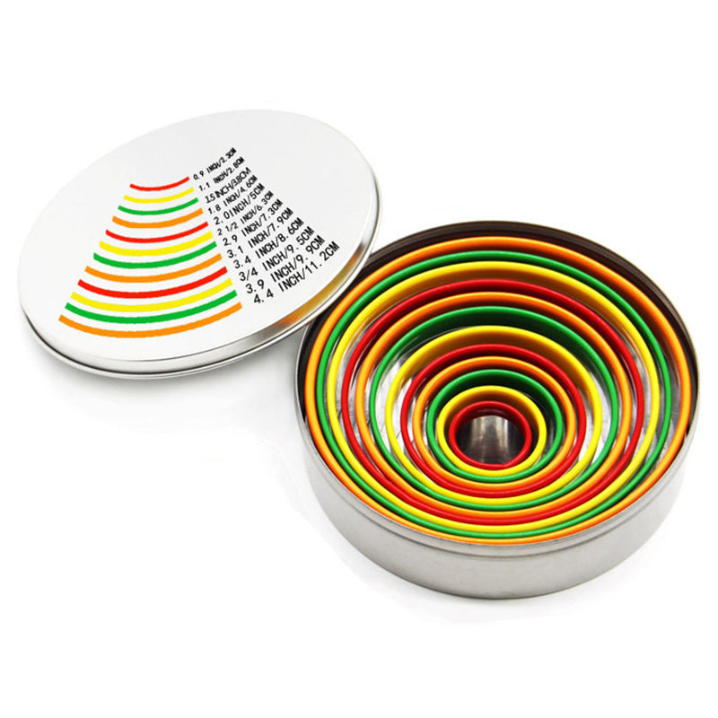 12Pcs Cake Ring Colorful Circle Cookie Cutter Stainless Steel Biscuit Mold (BPA Free, No FDA)