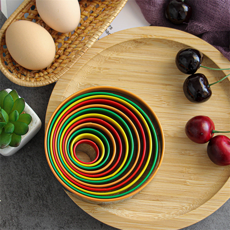 12Pcs Cake Ring Colorful Circle Cookie Cutter Stainless Steel Biscuit Mold (BPA Free, No FDA)