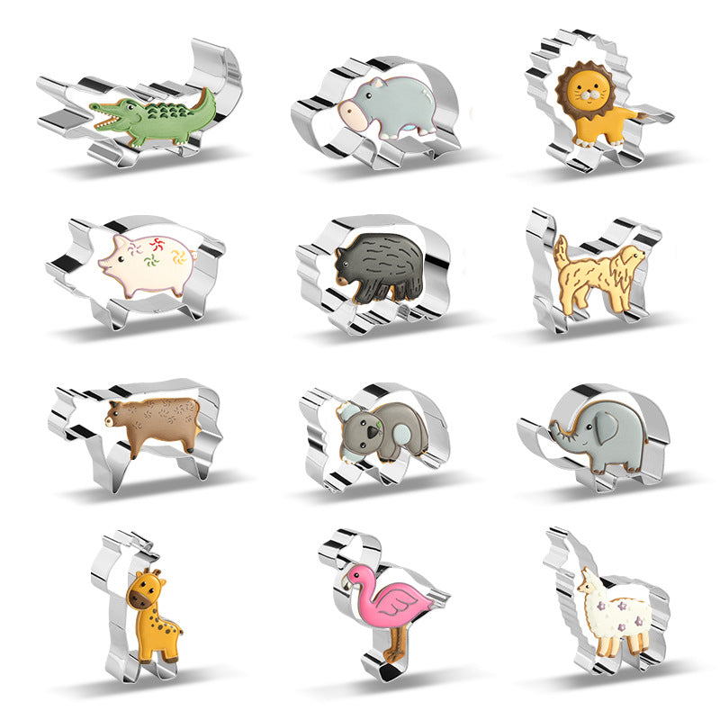 12Pcs Cartoon Animal Cookie Cutter DIY Baking Stainless Steel Fondant Mold (BPA Free, No FDA)