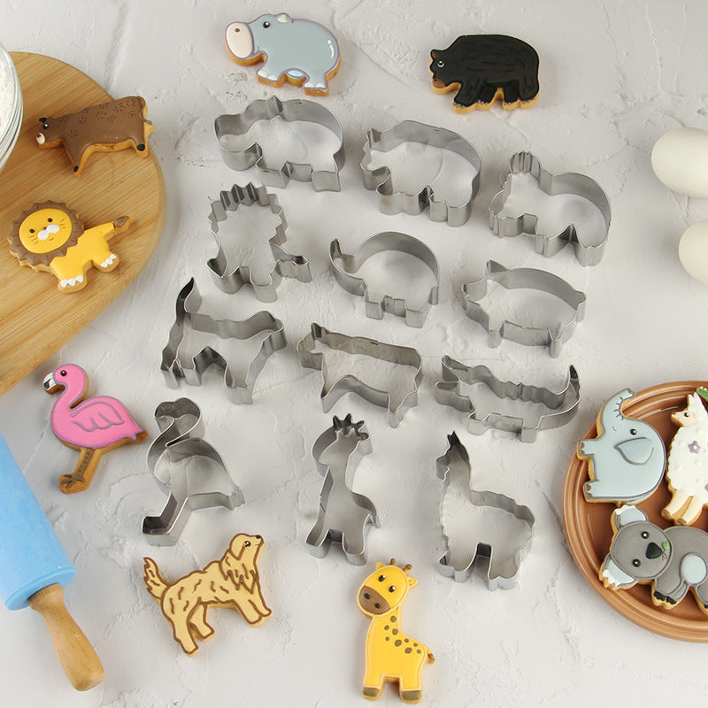 12Pcs Cartoon Animal Cookie Cutter DIY Baking Stainless Steel Fondant Mold (BPA Free, No FDA)