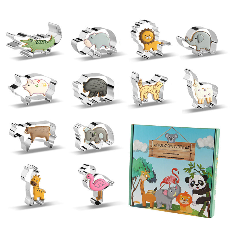 12Pcs Cartoon Animal Cookie Cutter DIY Baking Stainless Steel Fondant Mold (BPA Free, No FDA)