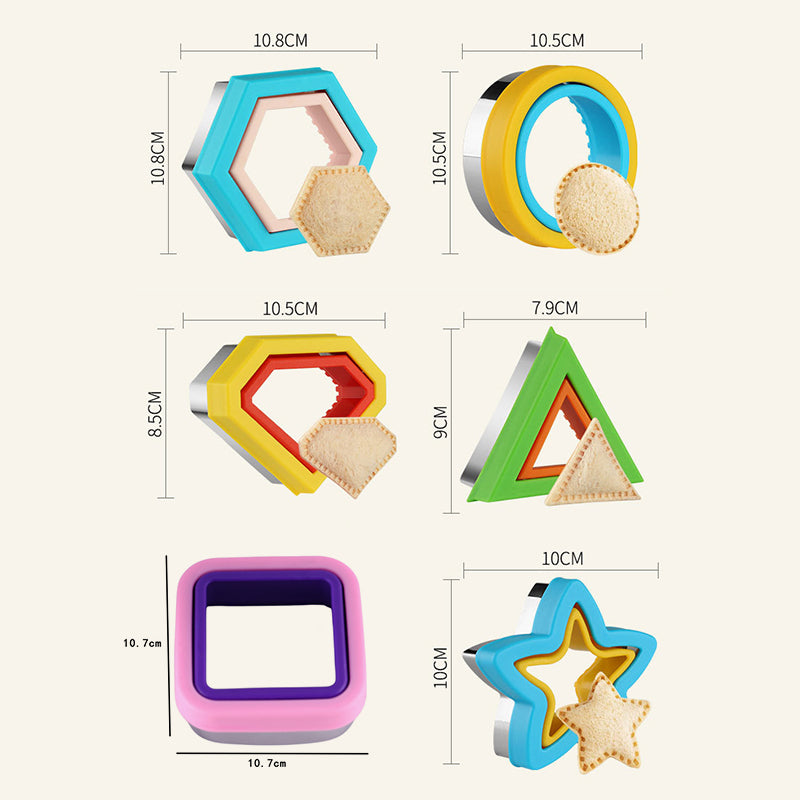 Geometric Shape Sandwich Cutter for Kids Biscuit Bread DIY Baking Mold (BPA Free, No FDA)