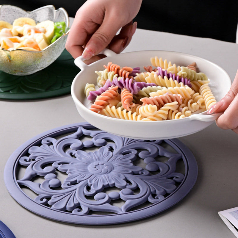 3Pcs 16*16cm Chinese Hollow Carving Cup Mat Heat Insulation Placemat Silicone Coaster